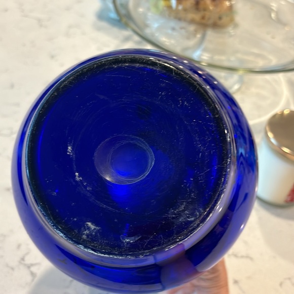 Vintage Handmade in Poland Vase by Wanda Imported. Covalt Blue, Clear Handles - Picture 6 of 6